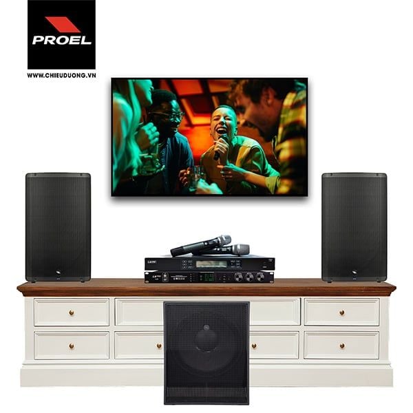 Bộ dàn Karaoke SP009285: 2 Loa PROEL DIVA15A, Loa Sub PROEL S15A, Vang số LSPRO K-600, Micro không dây LSPro L330 Plus