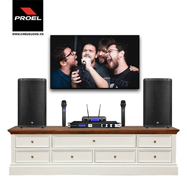 Dàn Karaoke SP009131: 2 Loa PROEL DIVA15A, Mixer JBL KX180A, Micro không dây JBL VM300