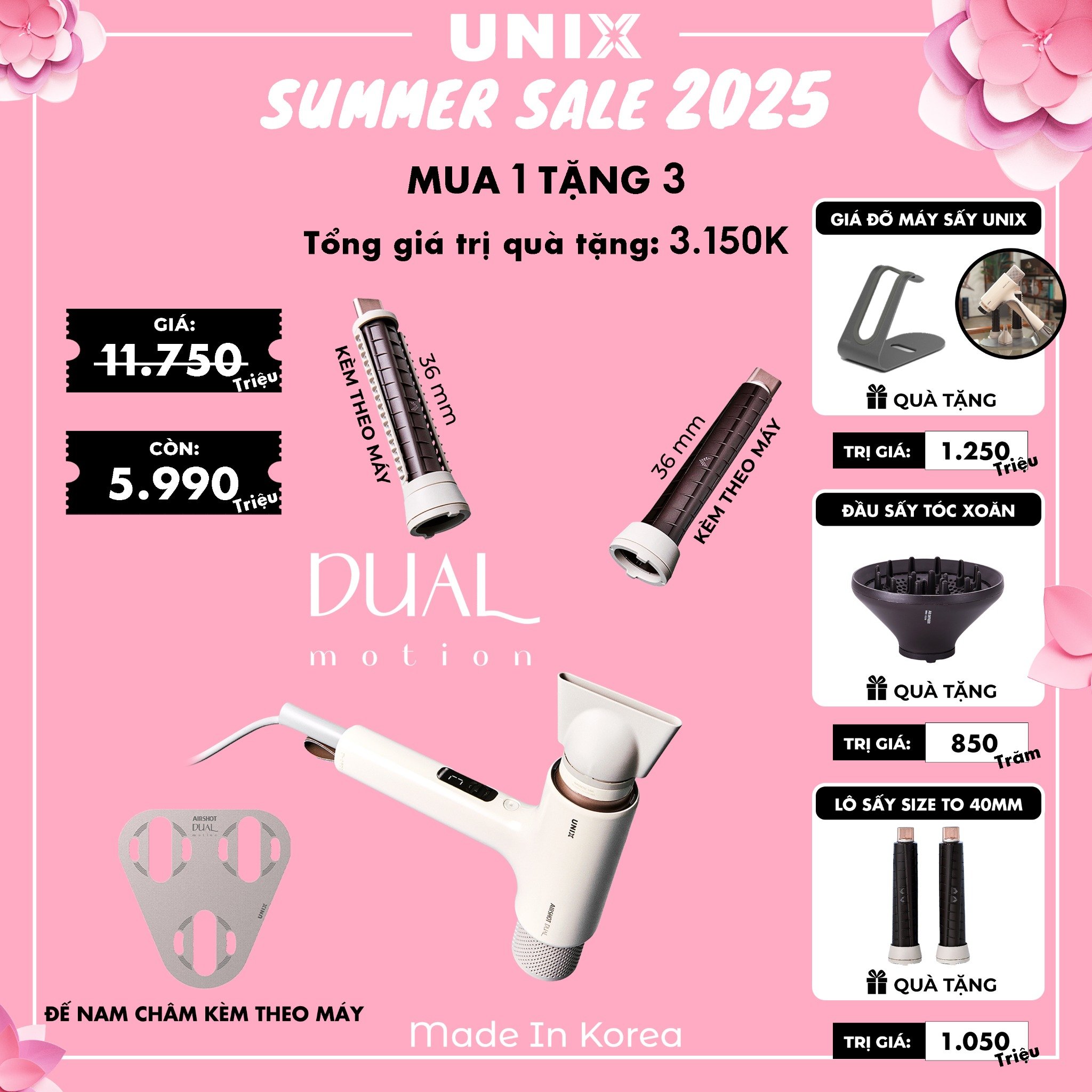 1001.Máy sấy UNIX - Dual Motion (Korea) + Quà tặng (combo 4 sản phẩm)
