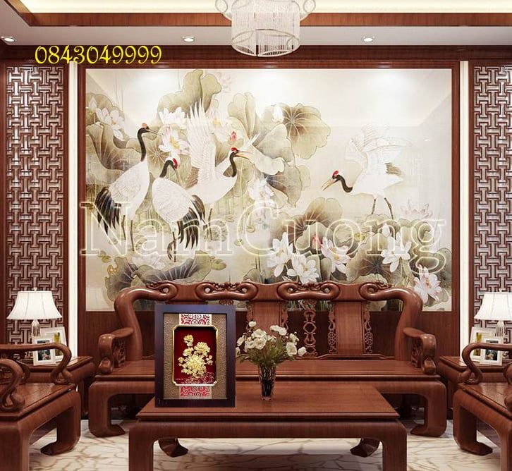  Tranh Hoa Khai Phú Quý Mạ Vàng 24K 27 X 34 