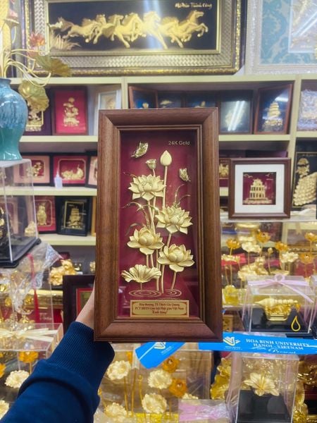  Tranh Hoa Sen Mạ Vàng 15x28 