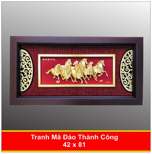  Tranh Mã Đáo Thành Công Mạ Vàng 24K - 4281 Nền Đỏ 