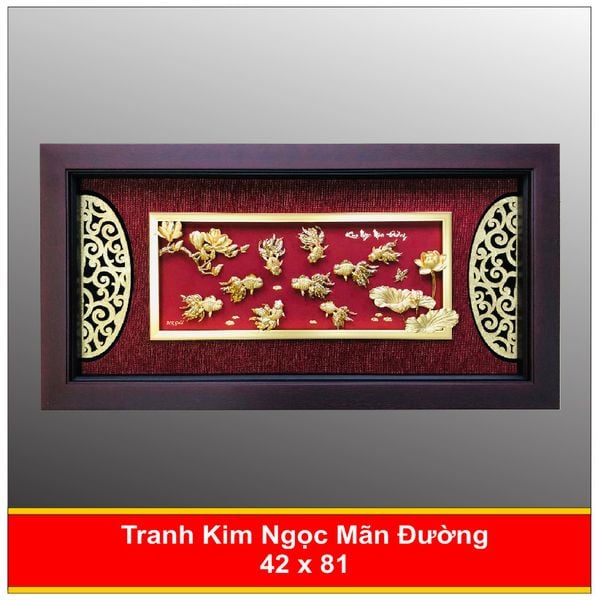  Tranh Cửu Ngư Quần Hội Mạ Vàng 24K - 4281 Nền Xanh 