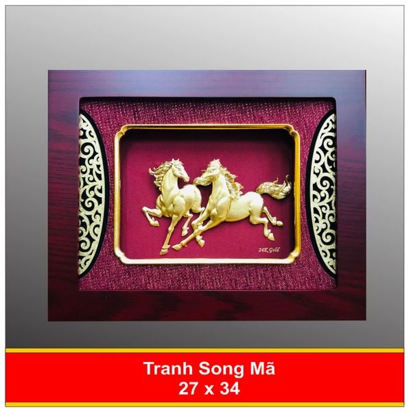  Tranh 3 Con Ngựa - Mã Đáo Thành Công Mạ Vàng 24K 