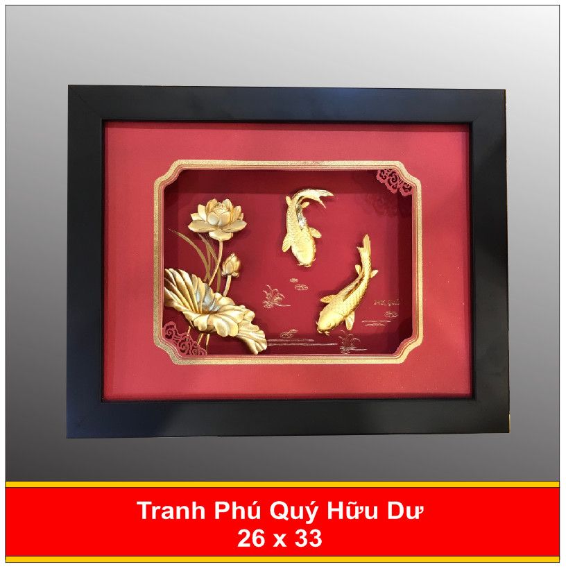  Tranh Cá Chép Hoa Sen Mạ Vàng 24K - 2633 Đỏ 