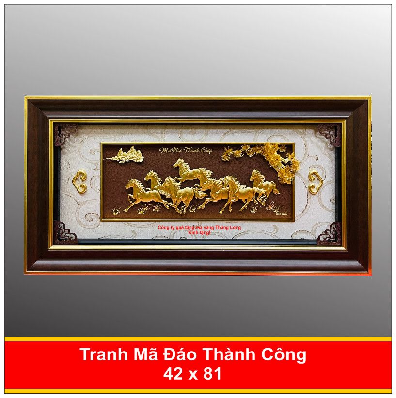  Tranh Mã Đáo Thành Công Mạ Vàng 24K - 4281 Nền Đỏ 