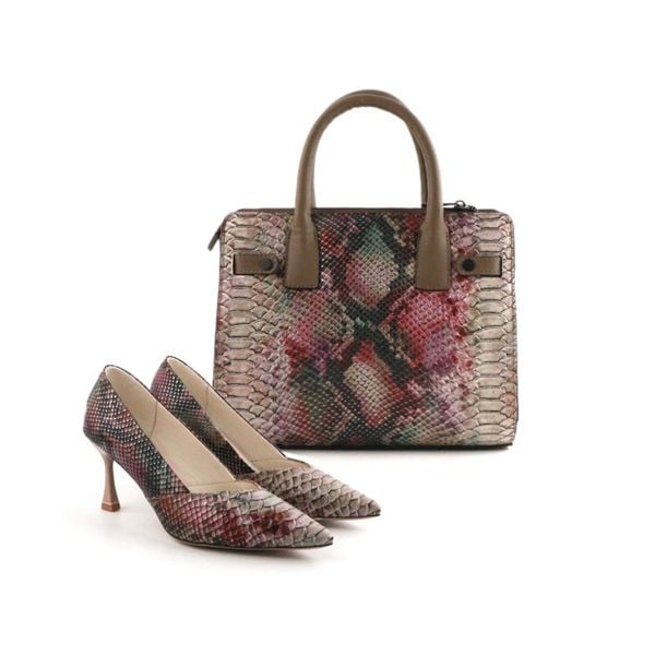  Set Túi Và Giày Da Vân Đỏ Loang 
