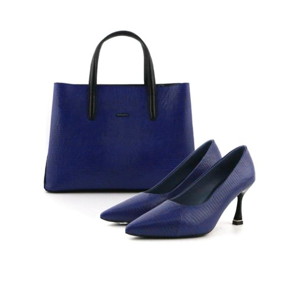  Set Túi Và Giày Vân Xanh Tím Than 