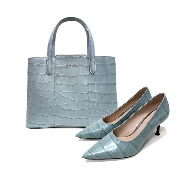  Set Túi Và Giày Da Vân Xanh Ngọc 
