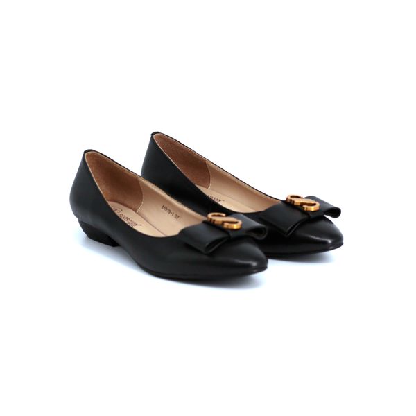  Giày Da Nữ Búp Bê Đính Nơ Đen 683.18 