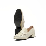  Giày Moccasin Cao Gót Da Bóng Trắng Sữa 881.28 