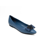  Giày Da Nữ Búp Bê Đính Nơ Xanh 993.5 