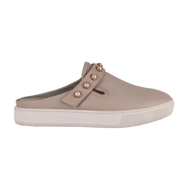  Giày Da Nữ Mule Đính Hạt Cườm Kem 593.6 