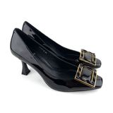  Giày Cao Gót Da Khóa Vuông Vàng Đen 82Đ.13 