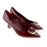  Giày Cao Gót Da Nơ Đỏ Mận Bóng 82M.18 