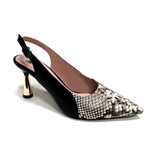  Giày Cao Gót Da Vân Rắn Đen Ghi 83.11 