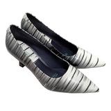  Giày Cao Gót Da Vân Nhám Trắng Đen 83.33 