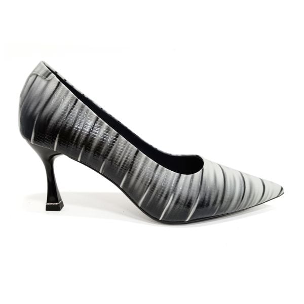  Giày Cao Gót Da Vân Nhám Trắng Đen 83.33 