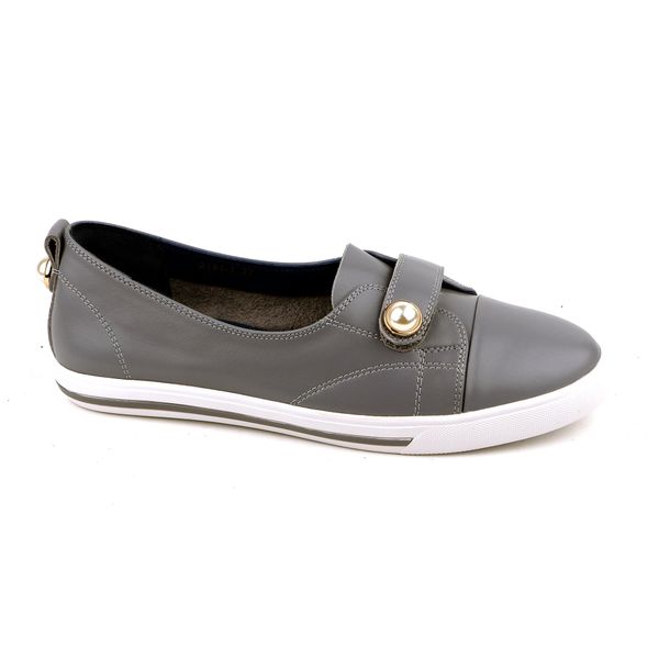  Giày Da Nữ Slip On Ghi Đậm 93.4 