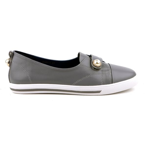  Giày Da Nữ Slip On Ghi Đậm 93.4 