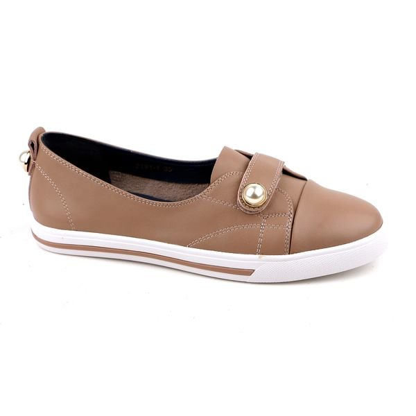  Giày Da Nữ Slip On Nâu 93.5 