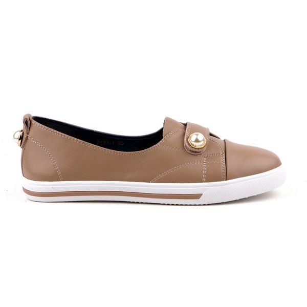  Giày Da Nữ Slip On Nâu 93.5 