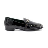  Giày Moccasin Nữ Khóa Horsebit Đen Bóng 992.11 