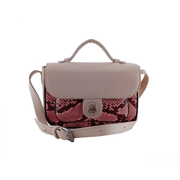  Túi Xách Da Vân Nữ Hồng Kem 26H.218 