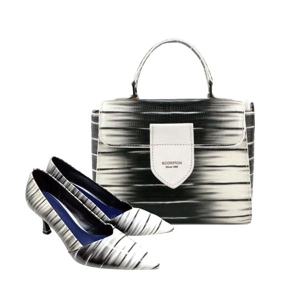  Set Túi Và Giày Da Da Vân Đen Trắng 