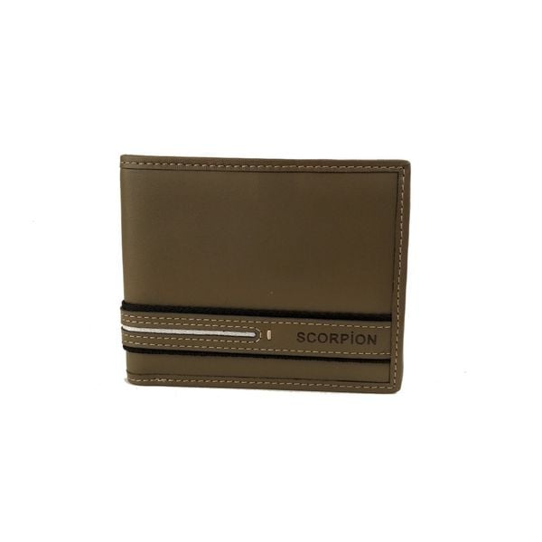  Ví Da Nam Gập Đôi Logo Scorpion Kaki 99.12 