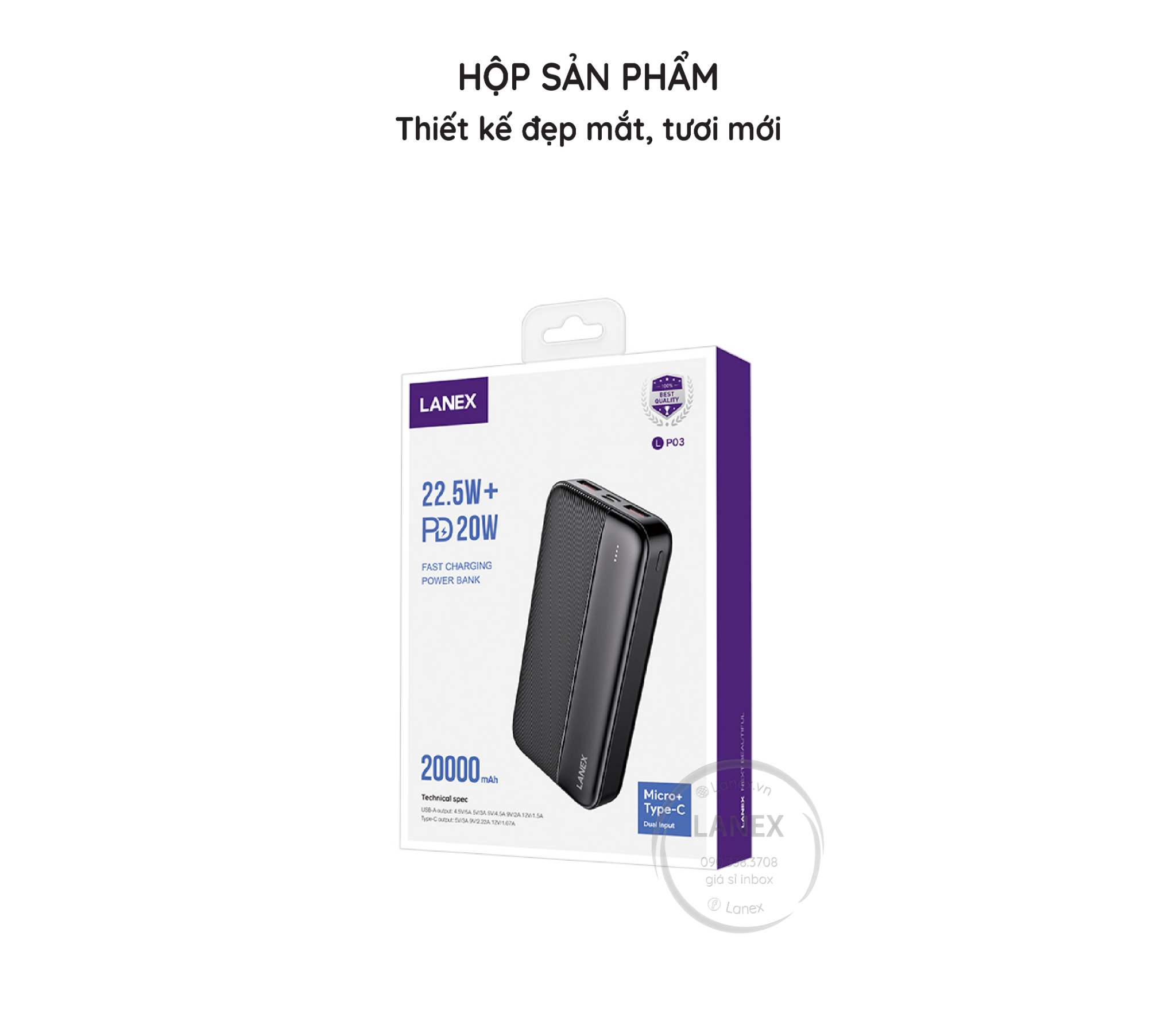 Pin Dự Phòng Lanex Lp03 Polymer A+ 2 Cổng Usb 22.5w 1 Cổng Type C Pd 2 –  Phụ Kiện Khai Nguyên