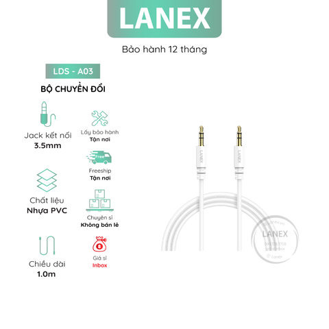 Bộ Chuyển Đổi Lanex Lds - A03 Cáp Audio Dây Pvc Jack 3.5mm Dài 1.0m
