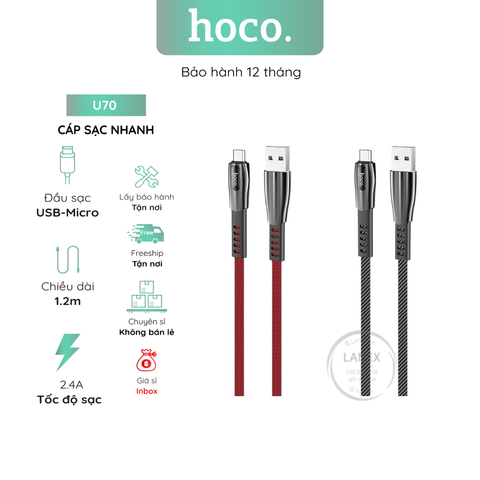 Cáp Sạc Nhanh Hoco U70 Dây Dù Micro 2.4a Dài 1.2m
