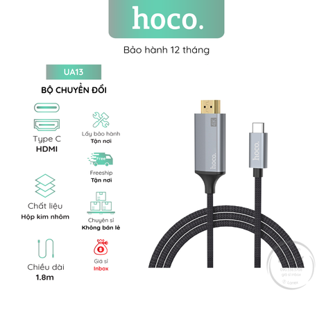 Bộ Chuyển Đổi Hoco Ua13 Cáp Hdmi Hợp Kim Nhôm Type C Video 4k 1.8m