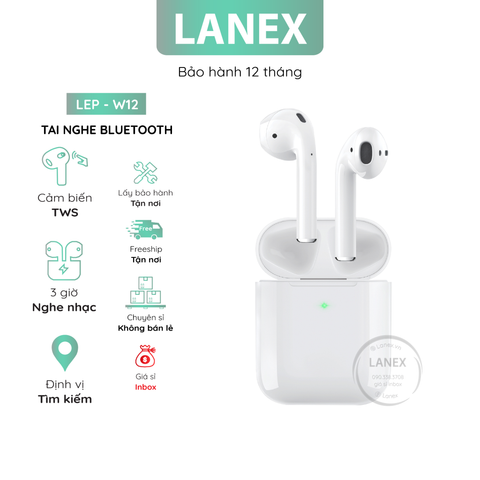 Tai Nghe Bluetooth Lanex Lep - W12 Cảm Ứng 2 Bên Tws V5.0 Có Mic Định Vị