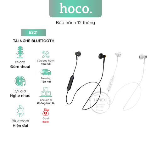 Tai Nghe Bluetooth Hoco Es21 Thể Thao 2 Bên Có Dây V4.2 Có Mic Dài 0.6m