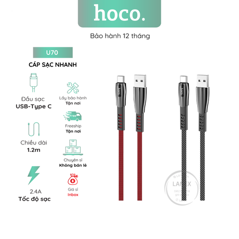 Cáp Sạc Nhanh Hoco U70 Dây Dù Type C 3.0a Dài 1.2m