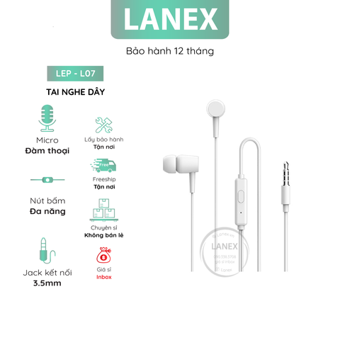 Tai Nghe Dây Lanex Lep - L07 Tpe Jack 3.5mm Có Mic Dài 1.2m