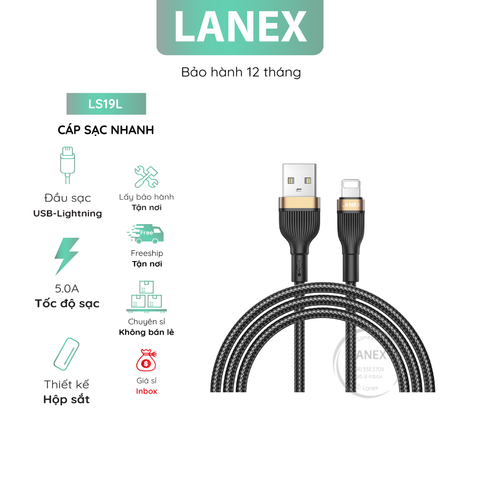 Cáp Sạc Nhanh Lanex Ls19l Dây Dù Hộp Sắt Lightning 5a Dài 1.0m