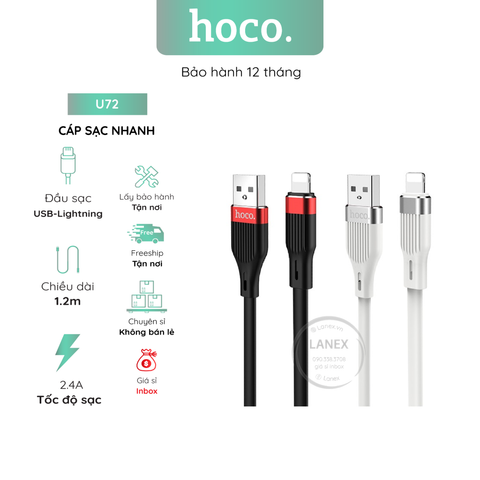 Cáp Sạc Nhanh Hoco U72 Dây Silicone Lightning 2.4a Dài 1.2m