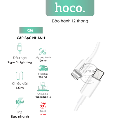 Cáp Sạc Nhanh Hoco X36 Nhựa Pvc Type C To Lightning 3.0a Dài 1.0m