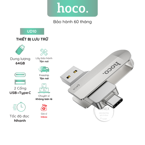 Thiết Bị Lưu Trữ Hoco Ud10 64Gb Usb 2 Đầu (Usb Type C) 3.0 Hợp Kim Kẽm Tích Hợp