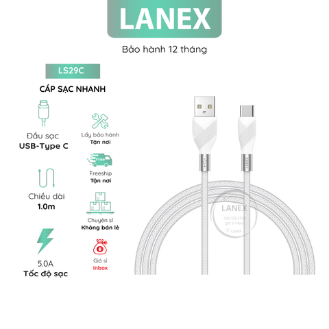 Cáp Sạc Nhanh Lanex Ls29c Dây Dù Type C 5.0a Dài 1.0m