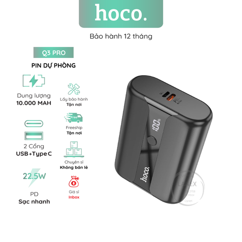 Pin Dự Phòng Hoco Q3 Pro Polymer 1 Cổng Usb 1 Cổng Type C Pd Qc3.0 22.5w 10000mah Màn Hình Led