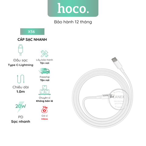 Cáp Sạc Nhanh Hoco X56 Nylon Dệt Type C To Lightning 3.0a Pd Qc3.0 20w Dài 1.0m