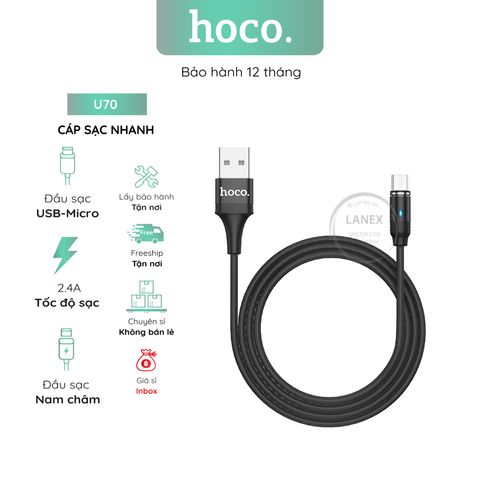 Cáp Sạc Nhanh Hoco U76 Dây Dù Nam Châm Micro Usb 2.4a Dài 1.2m