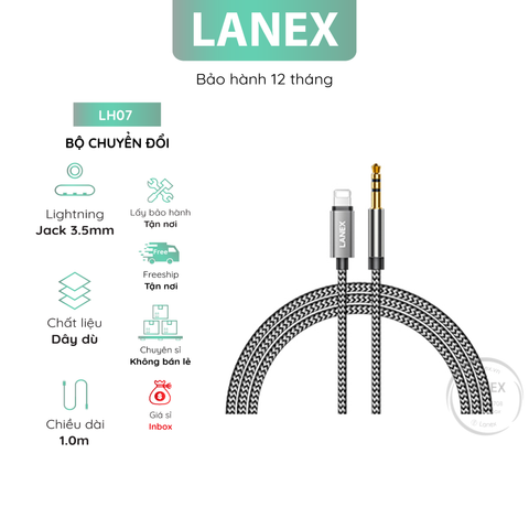 Bộ Chuyển Đổi Lanex Lh07 Cáp Audio Dây Dù Lightning Đến Jack 3.5mm