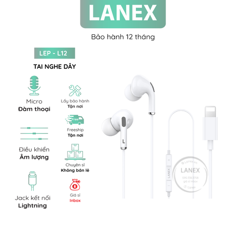 Tai Nghe Dây Lanex Lep - L12 Tpe Jack Lightning Có Mic Có Logo Dài 1.2m