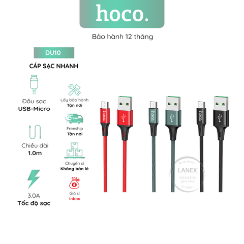 Cáp Sạc Nhanh Hoco Du10 Dây Dù Micro 3.0a Dài 1.0m