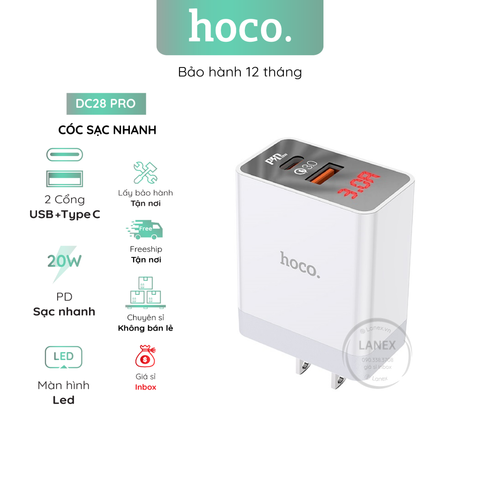 Cóc Sạc Nhanh Hoco Dc28 Pro 1 Cổng Usb Type C Pd Qc3.0 20w Màn Hình Led